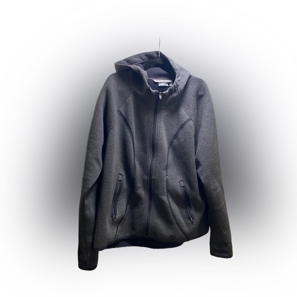 Athleta Womens Fuse Jacket Plus size 2X Charcoal Gray Hooded Full Zip Pockets.
